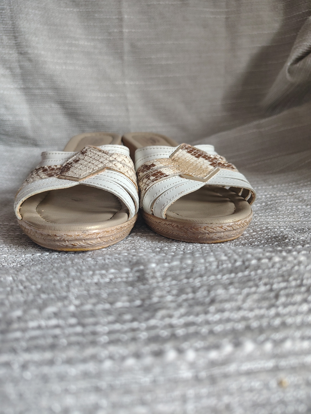 Spring Step White Gold Leather Wedge Slide Sandals Made in Italy EU 38 US 7.5 - Picture 3 of 10